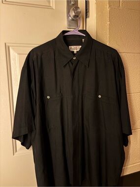 Vintage The Heartland Company 100% Silk Black Button Up Short Sleeve Shirt XXXL
